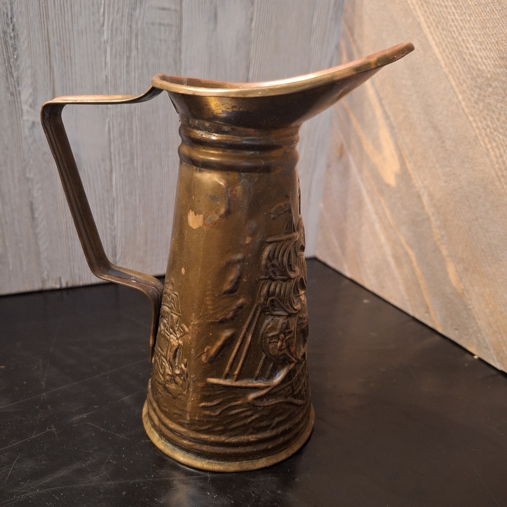 Vintage Elpec Brass Pitcher Embossed Round England